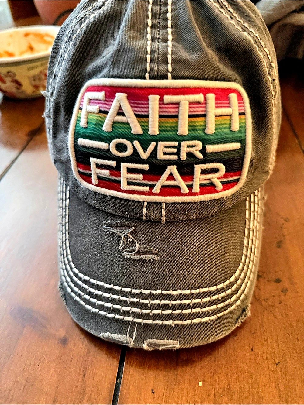 Caps 'N Vintage Womens Distressed Ballcap Faith Over Fear Serape Patch